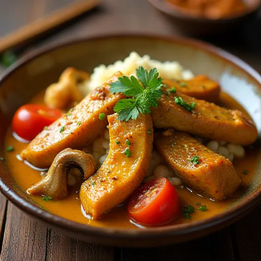 Pork and Maitake Tomato Curry Stir-fry