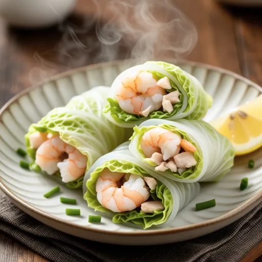 Shrimp and Enoki Mushroom Cabbage Wraps