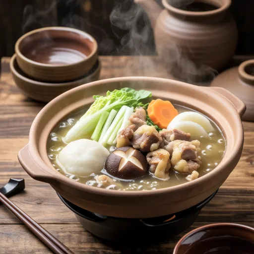 Mochi and Chicken Miso Vegetable Hot Pot