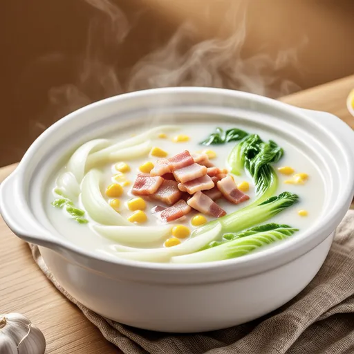 Milk Soup with Bok Choy and Bacon