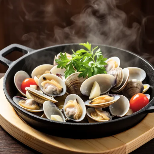 Garlic Butter Steamed Clams with Komatsuna