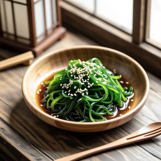 Mizuna and Wakame Sesame Dressing Salad