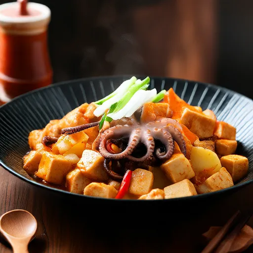 Tofu saltato con calamari e patate