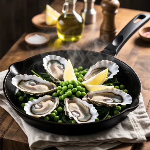 Sautéed Pea Shoots and Oysters