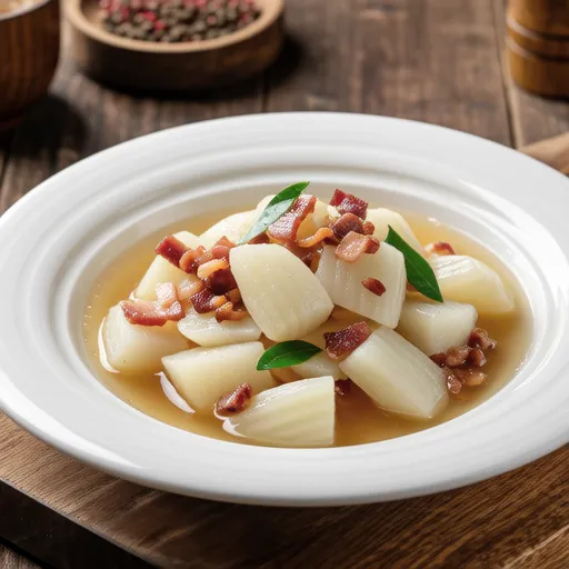 Simmered Turnip and Bacon in Consommé