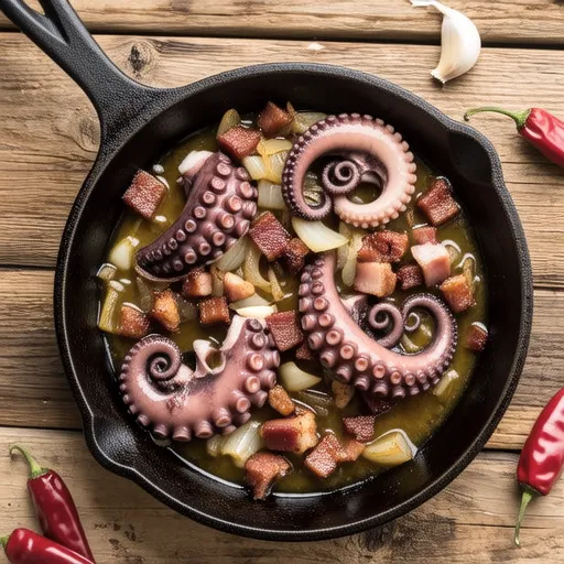 Ajillo with Onion, Bacon, and Octopus