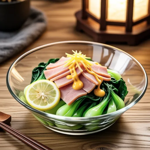 Mizuna and Ham with Ponzu Mayo Dressing