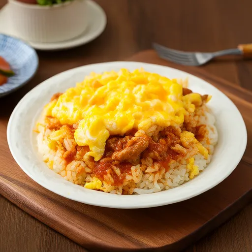 Омлет с рисом, сосисками и сыром