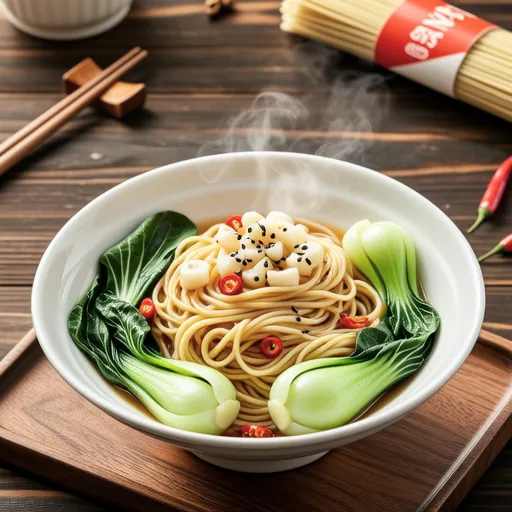 ニンニク風味のパスタ：チンゲンサイと乾燥しらす添え