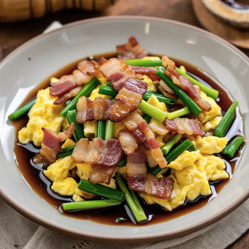 Bacon, Bean Sprout, and Garlic Chive Stir-fry with Egg