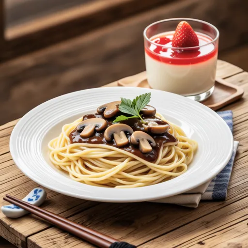 Mentaiko Pasta and Strawberry Milk Pudding