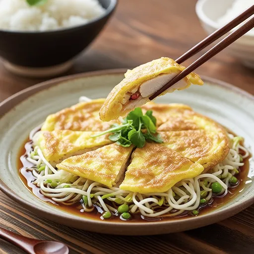 Japanese-style Open Omelette with Pea Sprouts and Ground Chicken