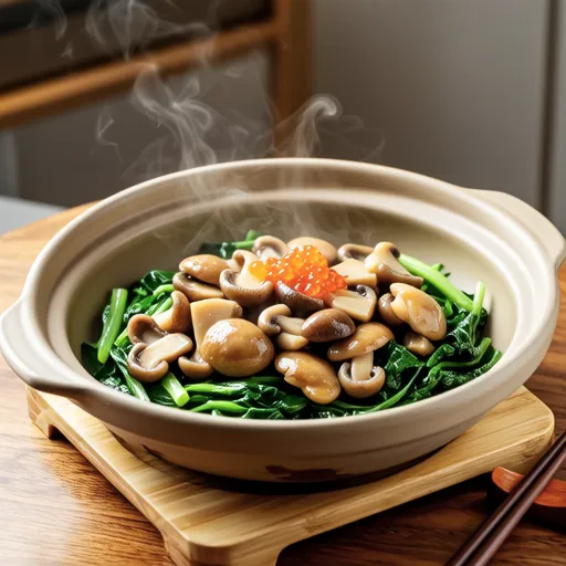 Komatsuna and Shimeji Stir-fry with Cod Roe Butter