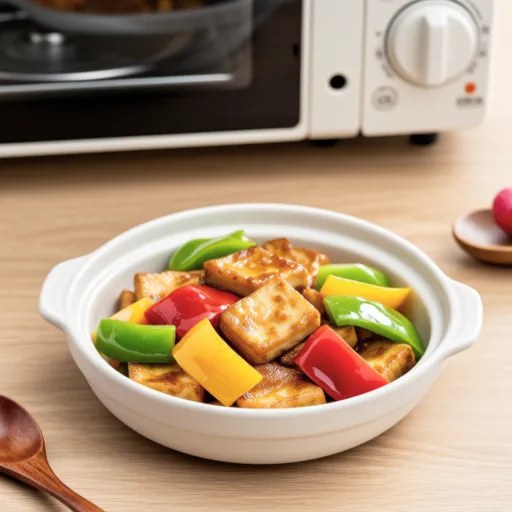 Simmered Bell Peppers and Fried Tofu in Microwave