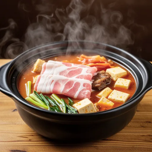 Kimchi Amazake Hot Pot with Pork Belly and Fried Tofu