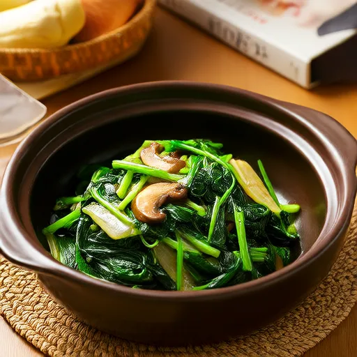 시금치와 버섯의 한국식 볶음