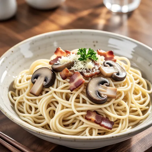 Carbonara Somen with Mushrooms and Bacon