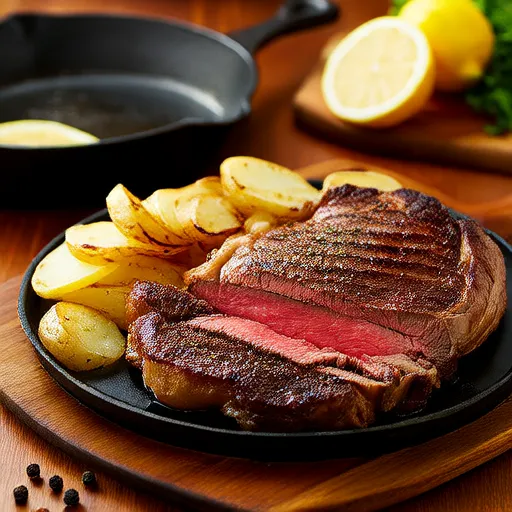 Carne de res marinada con limón y verduras asadas