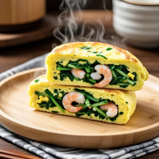 Shungiku and Sakura Shrimp Tamagoyaki