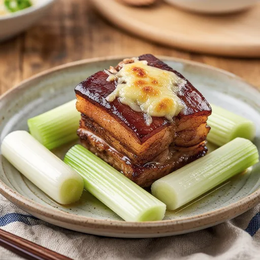 Miso Cheese Grilled Pork Belly with Leeks