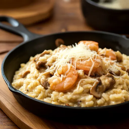 Risotto de camarones y champiñones