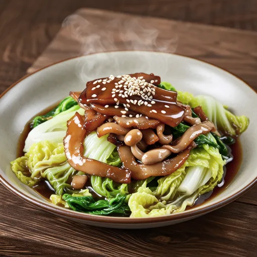 Stir-fried Napa Cabbage and Shimeji with Sesame Miso Sauce