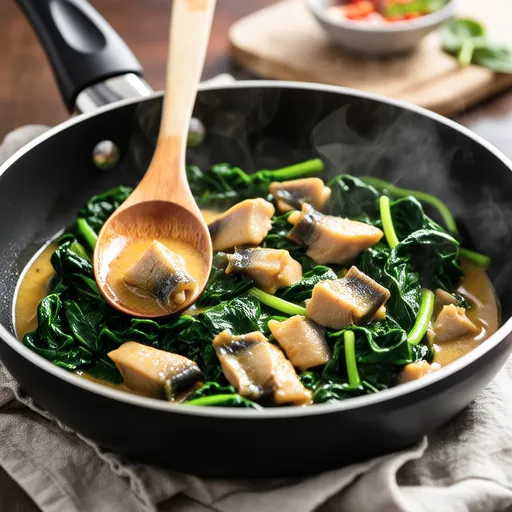 Spinach and Canned Mackerel Curry Stir-fry