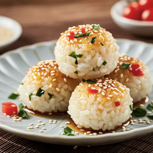 Grilled Rice Balls with Zha Cai and Tomato