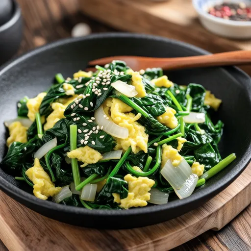 Spinach, Onion, and Egg Stir-fry