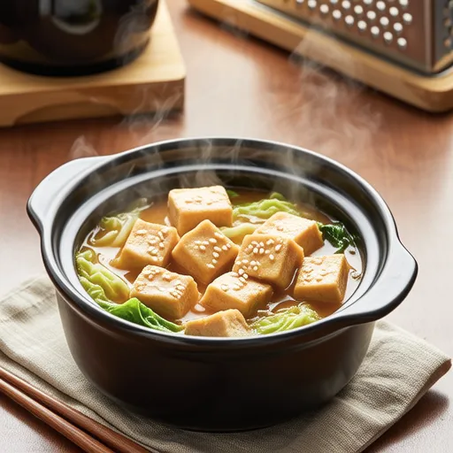 Cabbage and Fried Tofu Ginger Miso Simmer