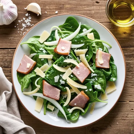 Nanohana and Ham Caesar Salad