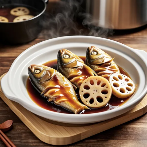 Braised Yellowtail and Lotus Root in Sweet Soy Sauce