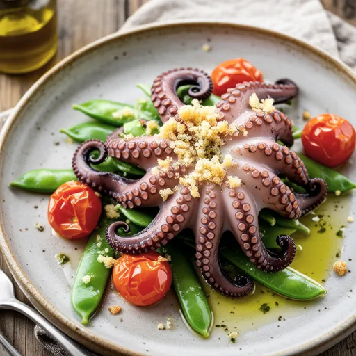 Baked Octopus and Cherry Tomatoes with Garlic Breadcrumbs