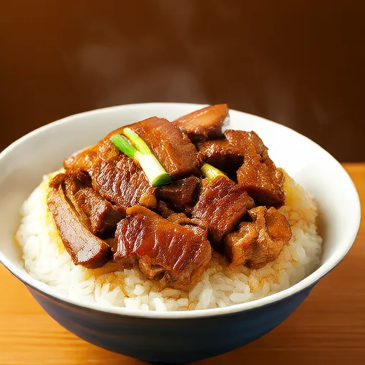 Tigela de Arroz com Barriga de Porco Doce e Salgada