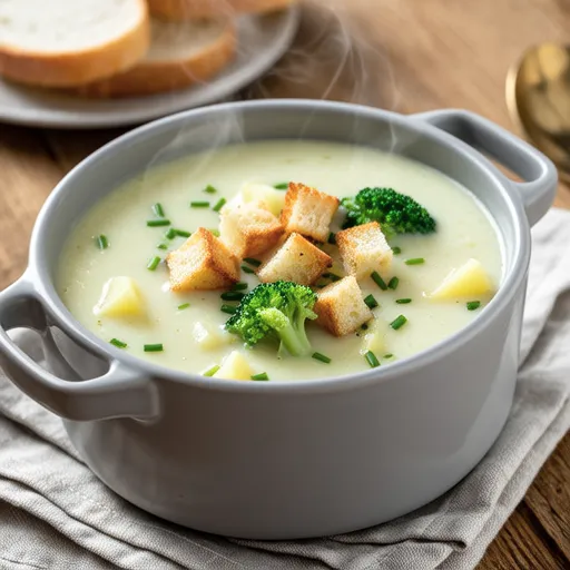 Potato Broccoli Soup with Croutons