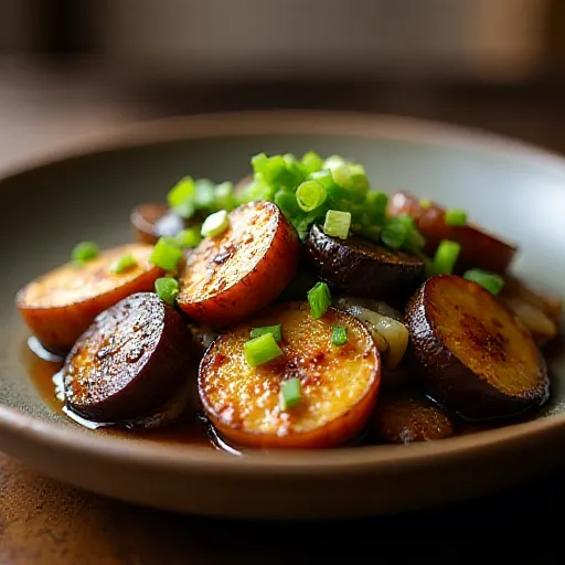 Miso-Pfanne mit Zwiebeln und Auberginen