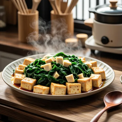 Komatsuna and Fried Tofu with Ginger Stir-fry
