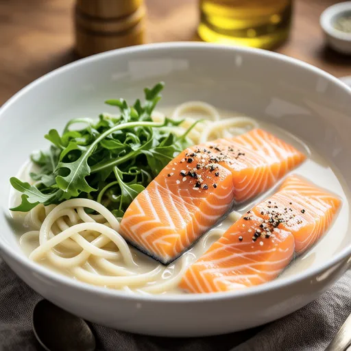 Salmon and Arugula Cream Udon
