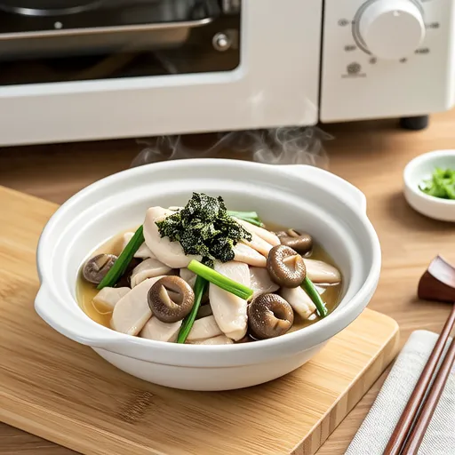 Steamed Chicken and Garlic Chives in Microwave