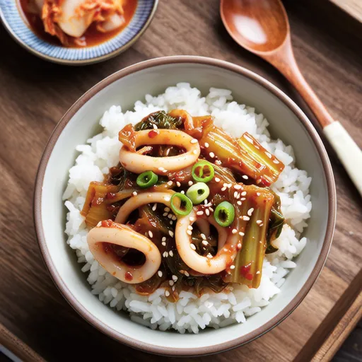 Cabbage and Squid Stir-fry Rice Bowl