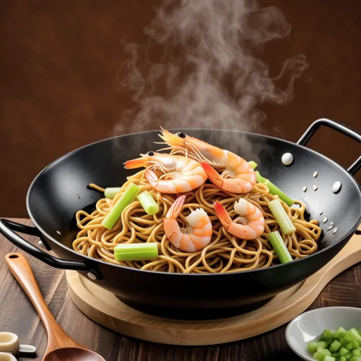 Asian-style Stir-fried Noodles with Shrimp and Celery