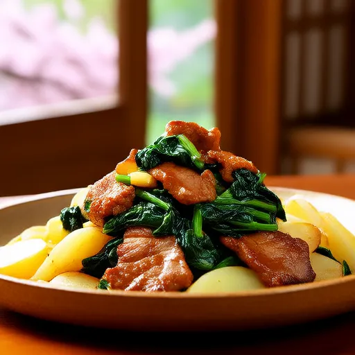 Sautéed Pork, Potatoes, and Spinach