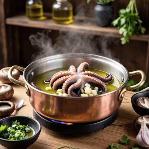 Maitake and Octopus Ajillo