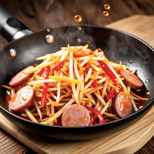 Stir-fried Bean Sprouts and Fish Sausage with Ketchup