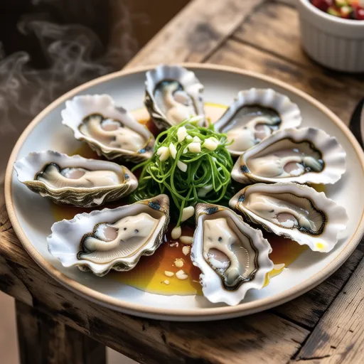 Oyster and Pea Sprout Ajillo