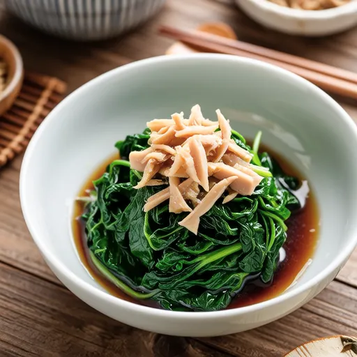 Spinach and Shirasu with Ponzu and Bonito Flakes