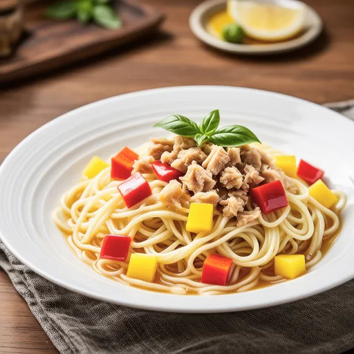 Lemon Somen with Bell Peppers and Tuna