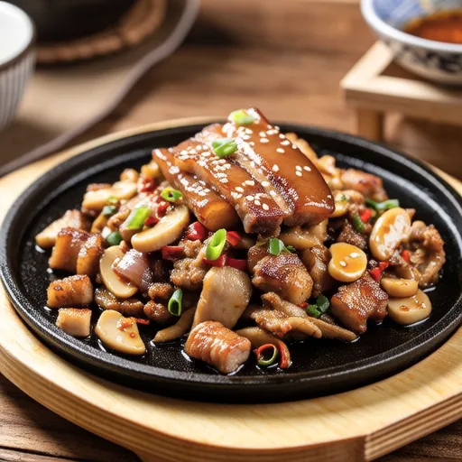 Stir-fried Pork Belly and King Oyster Mushrooms with Kimchi