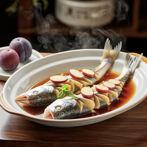 Simmered Pacific Saury with Plum and Ginger