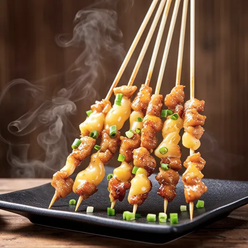 Stretchy Cheese Tsukune Skewers